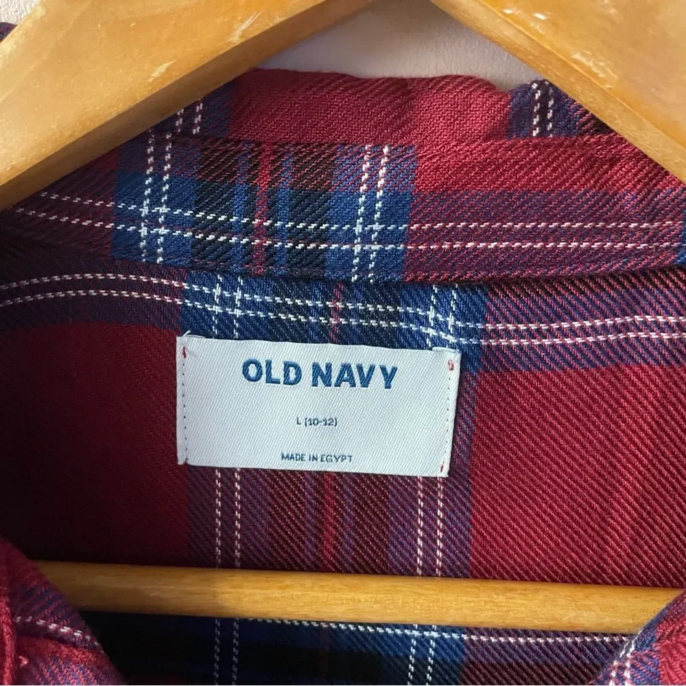 Old Navy Girls Burgundy|Blue|White Plaid Shirt Sz L (10-12) EUC